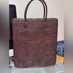 ✨ Vintage Suede & Co Croc-Embossed Leather Tote – Timeless Espresso Elegance ✨